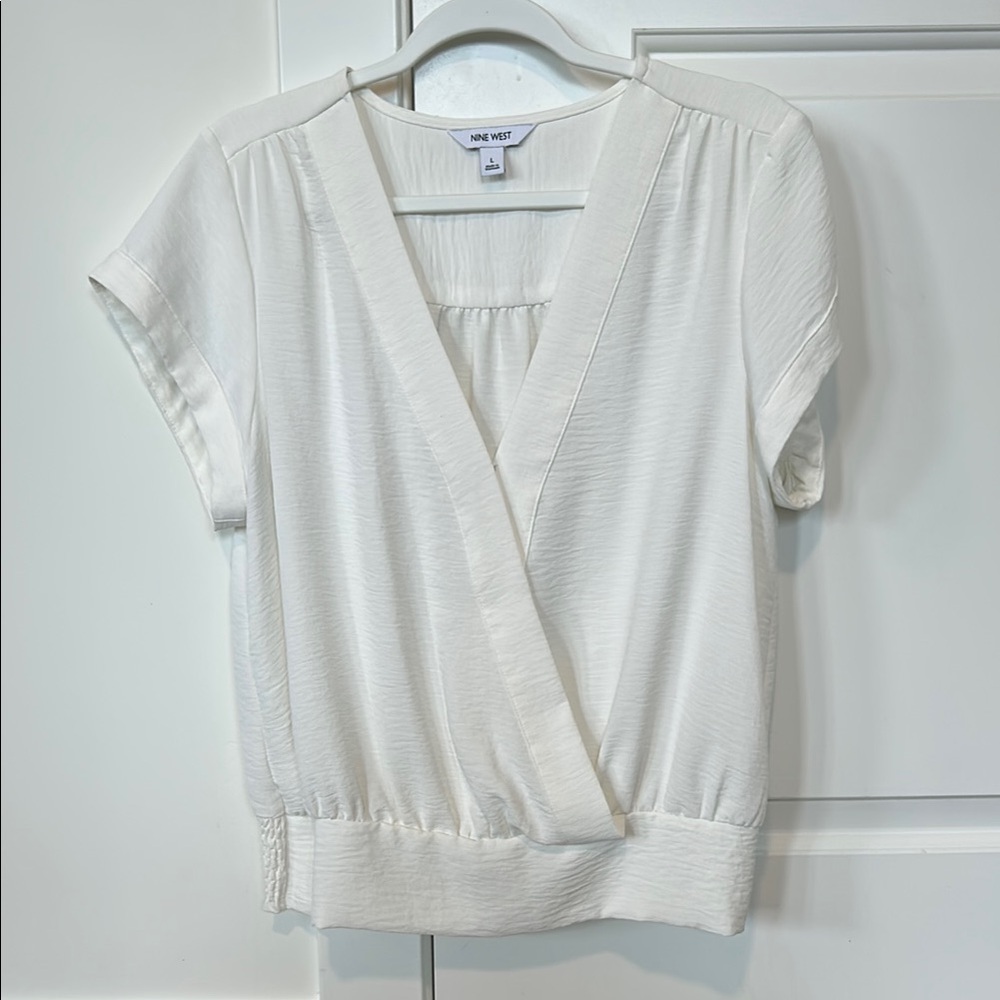 Nine West White Wrap Blouse Relaxed Fit